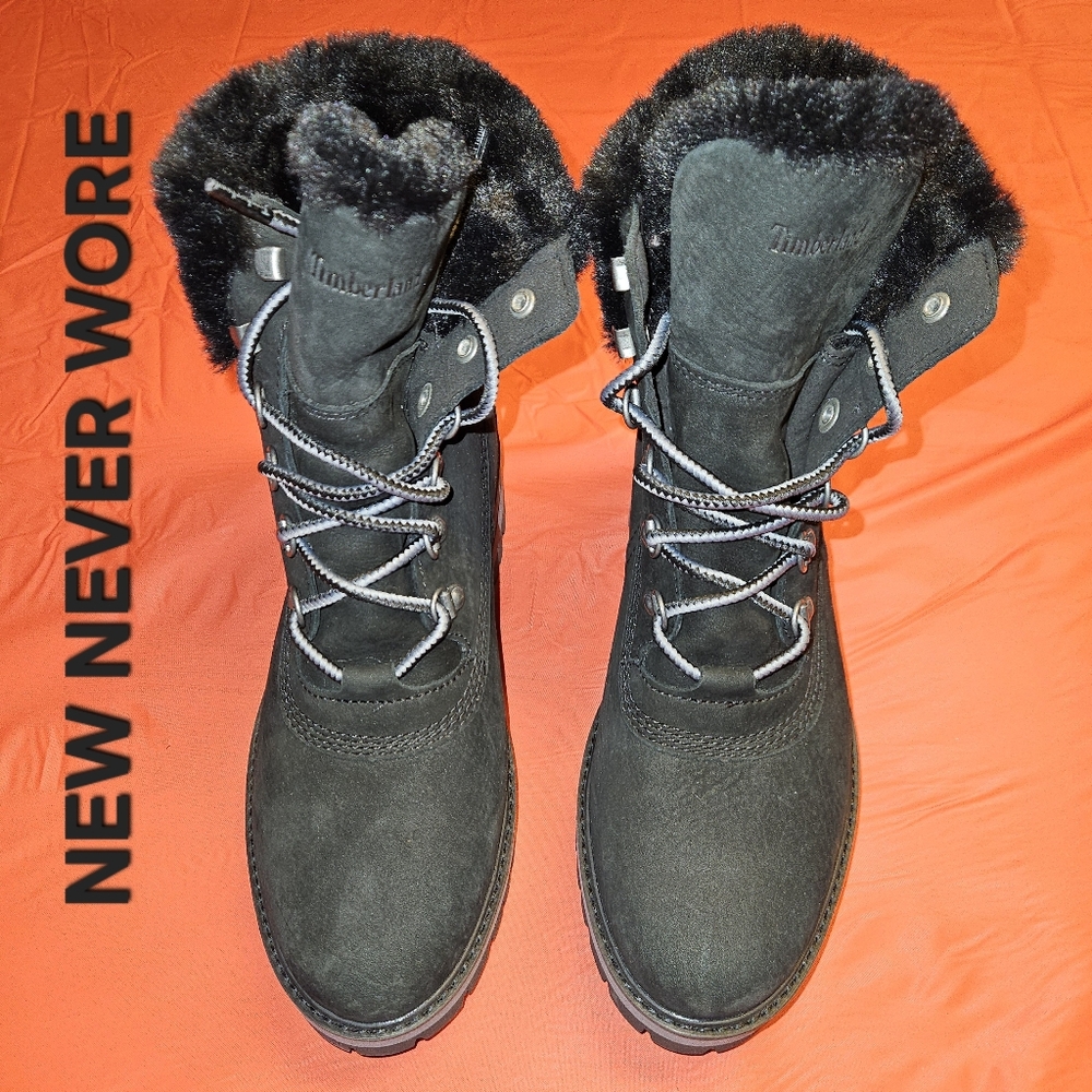 Timberland Womans Courmayeur Black Nubuck w/Plush Faux Fur sz8 NWOT or BOX